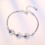 925 Silver Bracelet Purple Wedding Clover CZ 17CM+4CM