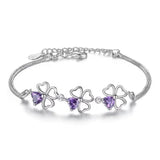 925 Silver Bracelet Purple Wedding Clover CZ 17CM+4CM