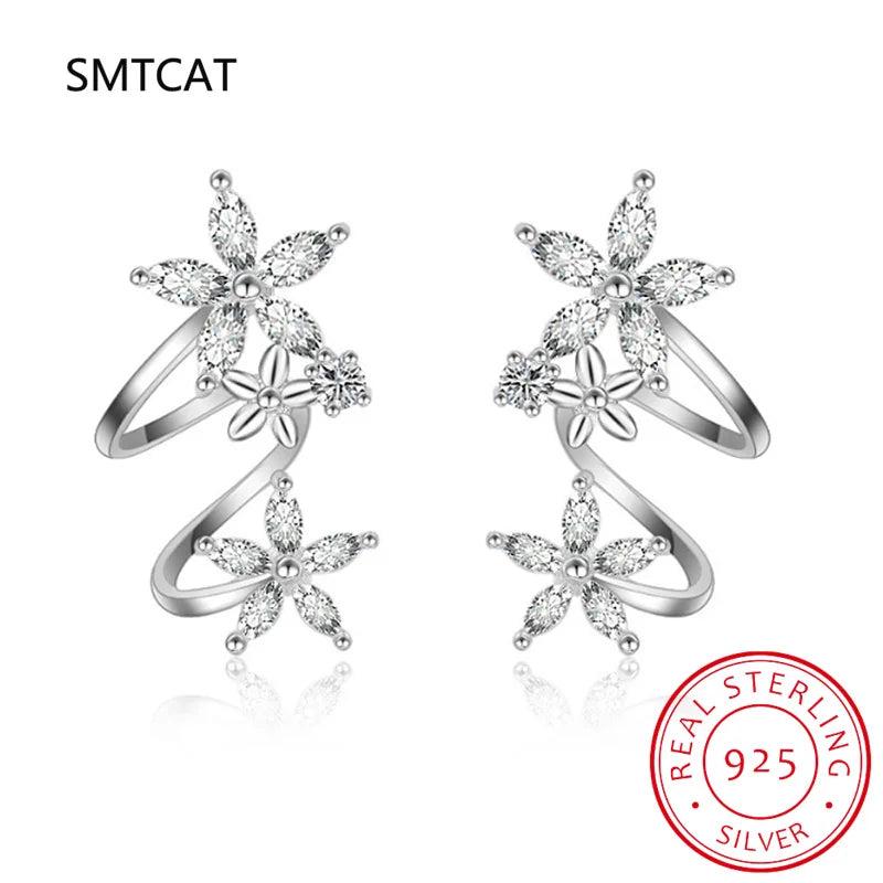 925 Silver Star Flower Stud Earring Moissanite Gemstone Jewelry