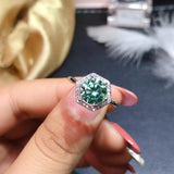 Blue-Green Moissanite Zircon Gemstone Open Wedding Engagement Ring