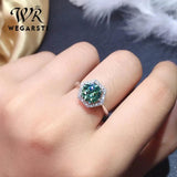 Blue-Green Moissanite Zircon Gemstone Open Wedding Engagement Ring