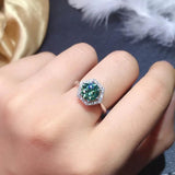 Blue-Green Moissanite Zircon Gemstone Open Wedding Engagement Ring