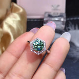 Blue-Green Moissanite Zircon Gemstone Open Wedding Engagement Ring