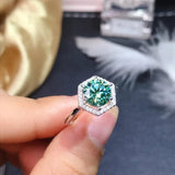 Blue-Green Moissanite Zircon Gemstone Open Wedding Engagement Ring