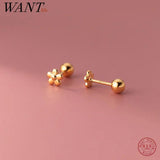 925 Silver Flowers Baby Stud Earrings Minimalist Party Jewelry Gift