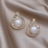 14K Plated Copper Zircon Drop Pearl Earrings Evening Accessories
