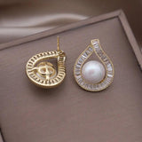 14K Plated Copper Zircon Drop Pearl Earrings Evening Accessories