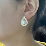 14K Plated Copper Zircon Drop Pearl Earrings Evening Accessories