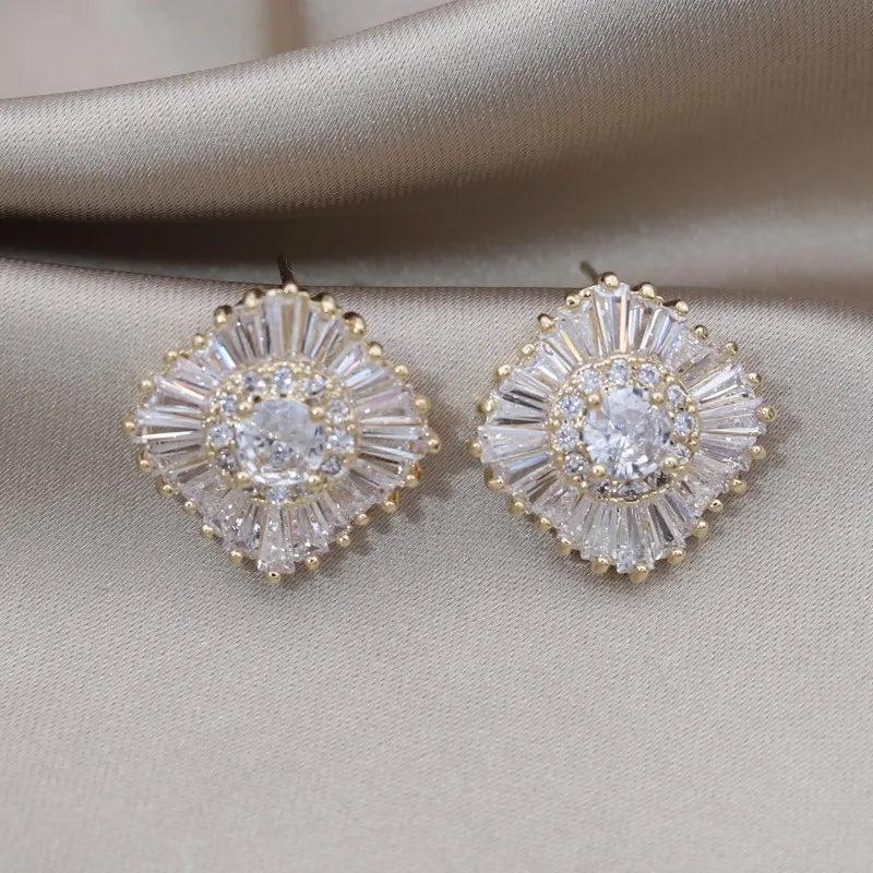 Korea 14K Plated Set Zircon Earrings Women's Work Accessories