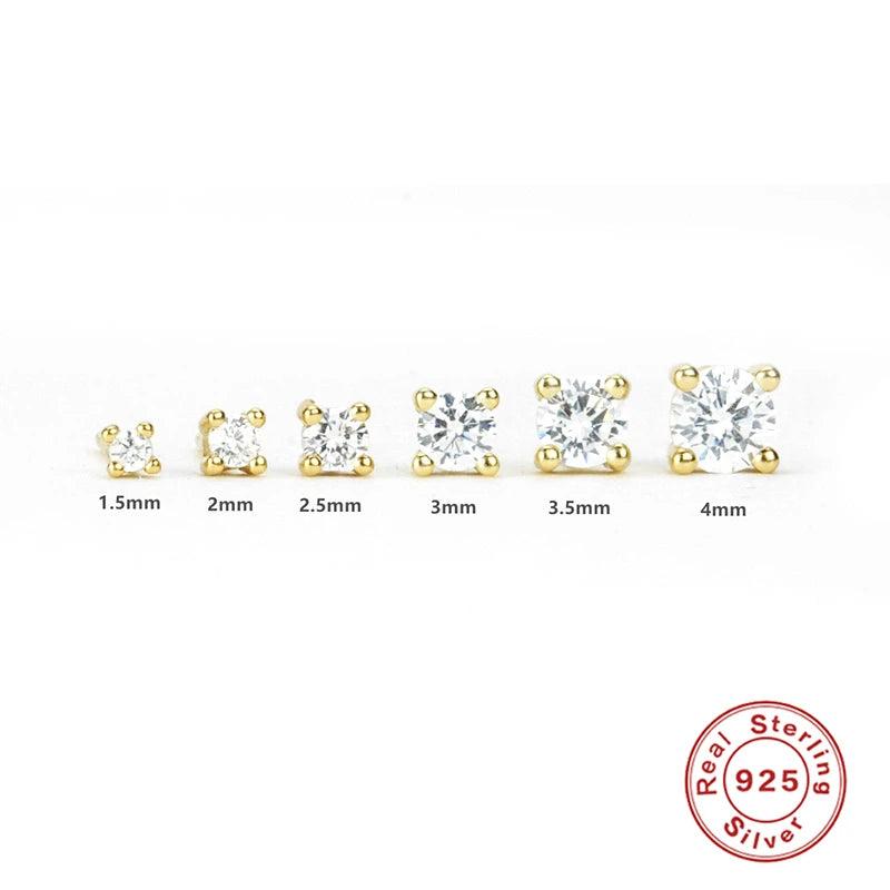 6Pcs Zircon Piercing Stud Earrings 925 Silver Women Fine Jewelry