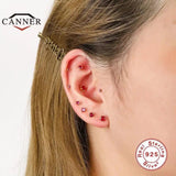 6Pcs Zircon Piercing Stud Earrings 925 Silver Women Fine Jewelry