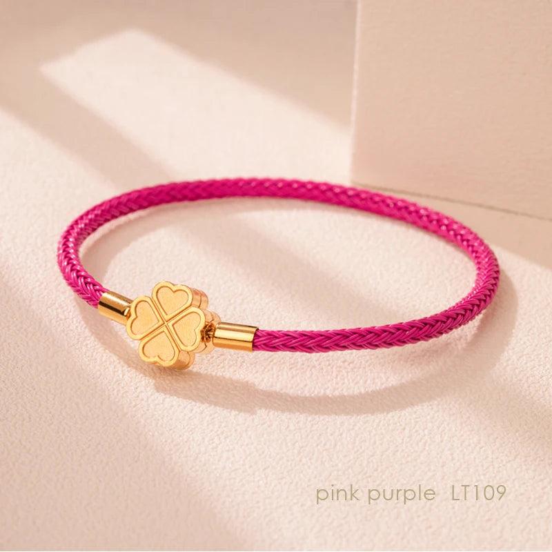 Women's Four-Leaf Clover Braided Steel Bracelet in 10 Colors