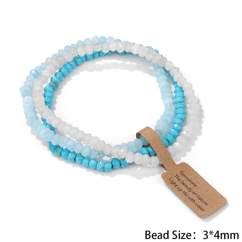 3pcs Stone Beaded Bracelets Set - Multicolour Crystal Elastic