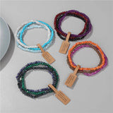 3pcs Stone Beaded Bracelets Set - Multicolour Crystal Elastic