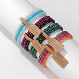 3pcs Stone Beaded Bracelets Set - Multicolour Crystal Elastic