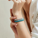3pcs Stone Beaded Bracelets Set - Multicolour Crystal Elastic