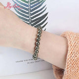 Natural Pyrite Bracelet Couple Elastic Line Round Shape Stone Bracelet