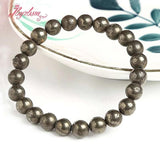 Natural Pyrite Bracelet Couple Elastic Line Round Shape Stone Bracelet