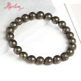 Natural Pyrite Bracelet Couple Elastic Line Round Shape Stone Bracelet