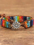 Sunflower Colorful Stone Beaded Wrap Bracelet Hollow Round Beads Bracelet