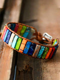 Sunflower Colorful Stone Beaded Wrap Bracelet Hollow Round Beads Bracelet
