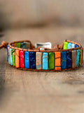 Sunflower Colorful Stone Beaded Wrap Bracelet Hollow Round Beads Bracelet