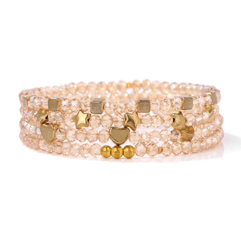 Crystal Bracelets Set Cube Heart Round Beads Stone Jewelry Gift
