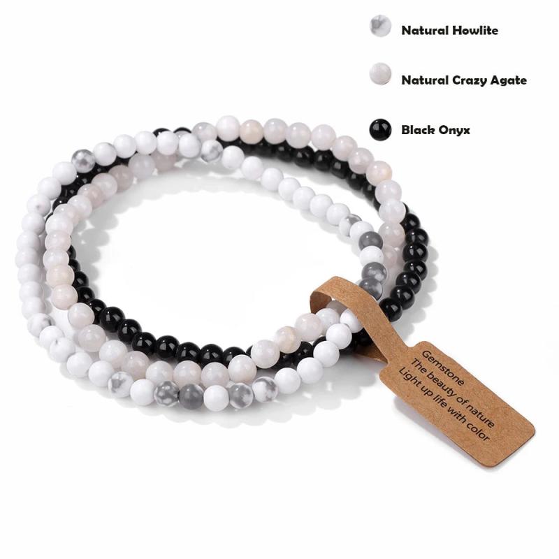 4mm Mini Natural Stone Beaded Bracelet Set of 3