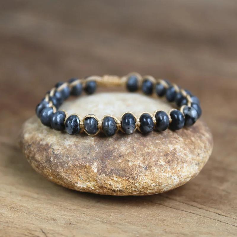 Labradorite Braided Bracelet Natural Stone Charm Bracelet for Men Women