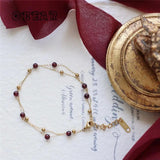Burgundy Garnet Bead Chain Bracelet, Stainless Steel