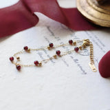 Burgundy Garnet Bead Chain Bracelet, Stainless Steel