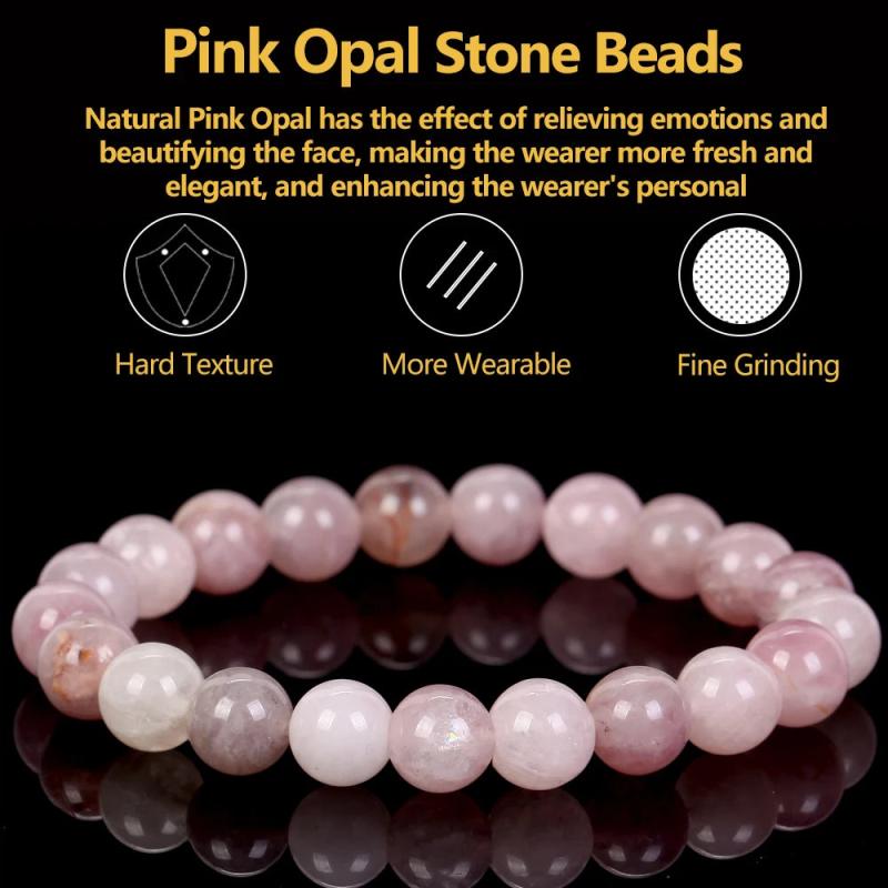 Pink Opal Beads Bracelet for Men Women