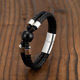 Tiger's Eye Double-Layer Leather Men's Bracelet