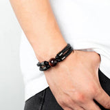 Tiger's Eye Double-Layer Leather Men's Bracelet