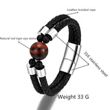 Tiger's Eye Double-Layer Leather Men's Bracelet