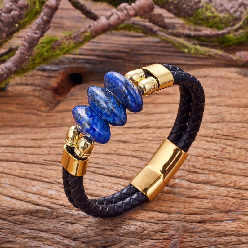 Lapis Lazuli Stone Bracelet Men's Stainless Steel Jewelry
