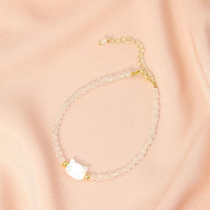 Cat Head Shell Charm Bracelet Natural Mother of Pearl Beaded Bangle Anklet