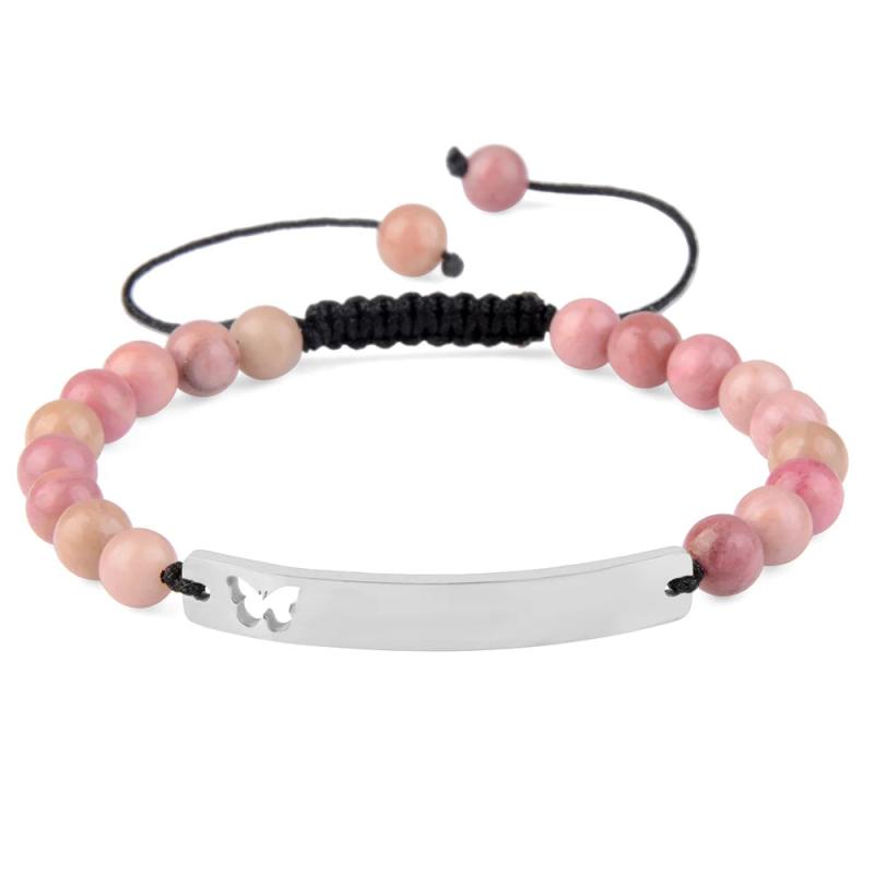 Aventurine Beaded Bracelet Stainless Steel Butterfly