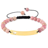 Aventurine Beaded Bracelet Stainless Steel Butterfly