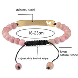 Aventurine Beaded Bracelet Stainless Steel Butterfly