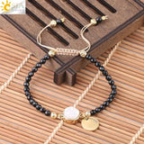 CSJA Tourmaline Geode Drusy Bead Bracelet for Men Women