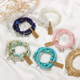 Bohemia Star Wing Moon Charms Bracelet Set Healing Crystal Lapis Lazuli Bangles