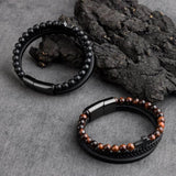 Stone Beads Cross Bracelets Leather Braided Magnetic Clasp Bangle