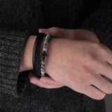 Stone Beads Cross Bracelets Leather Braided Magnetic Clasp Bangle