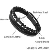 Stone Beads Cross Bracelets Leather Braided Magnetic Clasp Bangle