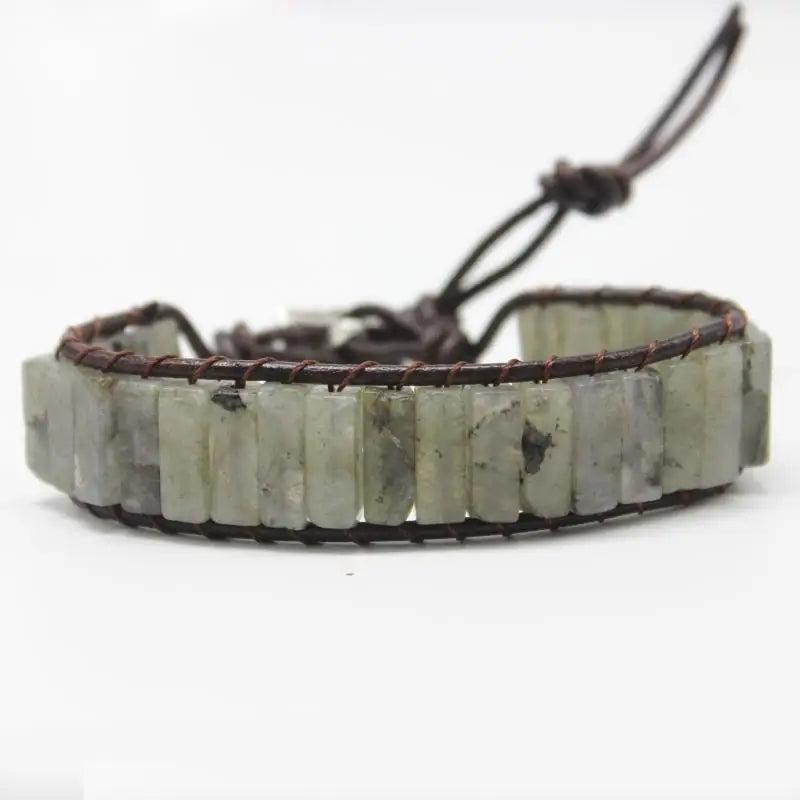 Chakra Bracelet Gray Stone Leather Wrap Couples Bracelets