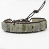 Chakra Bracelet Gray Stone Leather Wrap Couples Bracelets