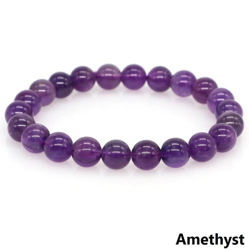 Natural Stone Round Beads Bracelet Amethyst Rose Quartz Chakra Healing Crystal