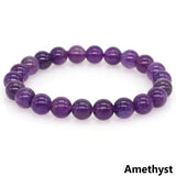 Natural Stone Round Beads Bracelet Amethyst Rose Quartz Chakra Healing Crystal