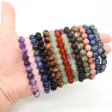 Natural Stone Round Beads Bracelet Amethyst Rose Quartz Chakra Healing Crystal